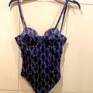 Fleur du mal navy silk bustier bodysuit